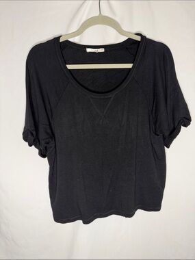 Z Supply Black Soft Knit Tee Women’s Scoop Neck Rolled Sleeve Top